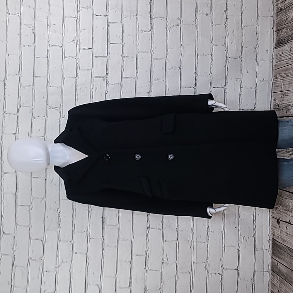 J Crew Classic Boxy Long Sleeve Heavy Wool Plaza Peacoat By Nello Gori in Black